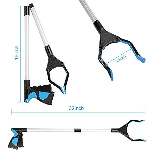 Grabber Reacher Tool, 32" Foldable Picker Upper Grabber, Reaching Tool for Trash Claw Pick Up Stick, Litter Picker, Arm Extension (BLUE1) - color: blue1