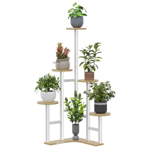 Yzosvki Corner Plant Stand Indoor 6 Tiered Corner Plant Shelf - color: White Oak, size: 6 Tier-Round