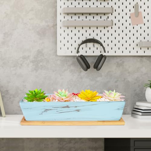 Succulent Pots, 12.1'' Ceramic Pots for Indoor Plant, Window Sill Planter - color: Lake Blue