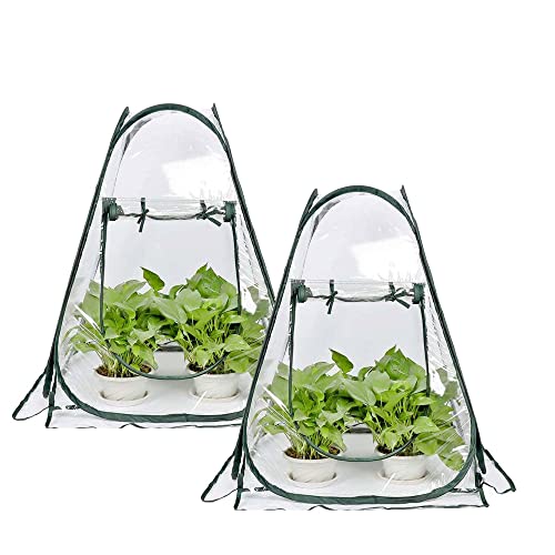 porayhut Pop Up Greenhouse Cover ,Pack of 2 Pcs,Flower House Mini Gardening Plant Flower Sunshine Room Room,Backyard PVC Greenhouse Cover for Cold Frost Protector Gardening Plants - style: 2 Pcs Pear Shape Plant Cover