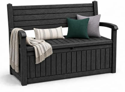 EasyUp 100 Gallon Wood-Grain Storage Bench, Waterproof & Lockable，Black - color: Black, size: 100 Gallon