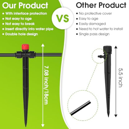 25 Pcs Drip Irrigation Emitters with Stake - Adjustable Drip Emitter Stream for 1/4" Drip Line Irrigation Tubing - Drip Irrigation System Parts Drippers Sprinkler Heads for Garden Watering System -Red - style: 25 Pcs Red Double Hole Drip Emitters Stream