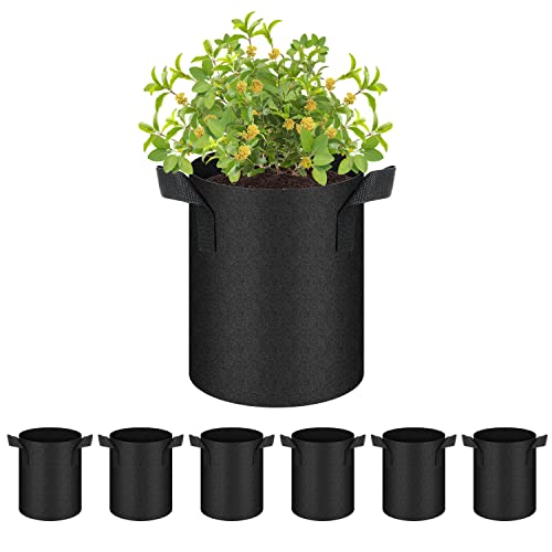 HealSmart 6-Pack 1 Gallon Nonwoven Grow Bags, Aeration Fabric Pots with Handles, Suitable for Garden Fruits, Vegetables and Flowers, Black - color: Black, 6 Pack, size: 1 Gallon
