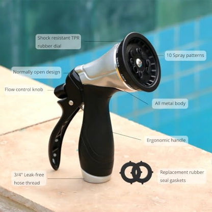 QUOBAS Metal Garden Hose Nozzle, Heavy Duty Water Hose Sprayer, Leak Proof - color: Black