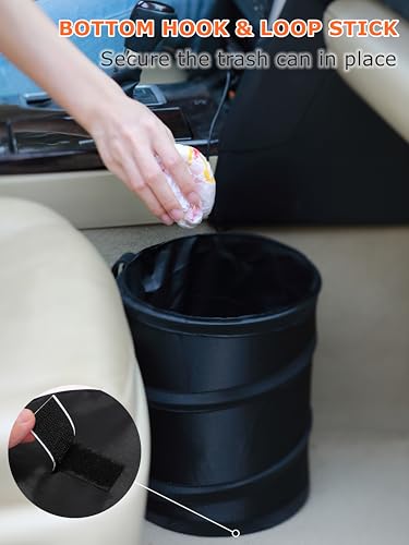 Ginsco 2Packs 2 Gallons New Leakproof Car Trash Can, Compact Trash Can Pop-up Collapsible Hanging Car Trash Bin with Hook and Loop, Waterproof PEVA Liner Open-Top Garbage Can for Cars Home Office - size: 2 Gallons
