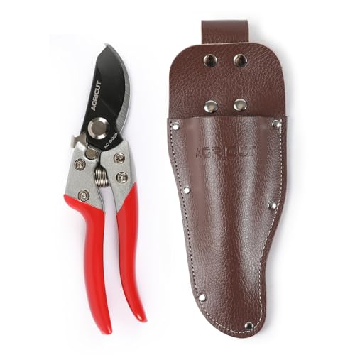 AGRICUT Hand Pruners with Sheath, Gardening Shears Scissors with Sheath - style: Aluminum Handle, High Carbon Steel PRO with Sheath