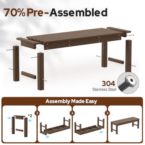 Psilvam HDPE Outdoor Bench, 2-Person Backless Garden Bench, Brown - color: Brown(hdpe), size: 1 pack