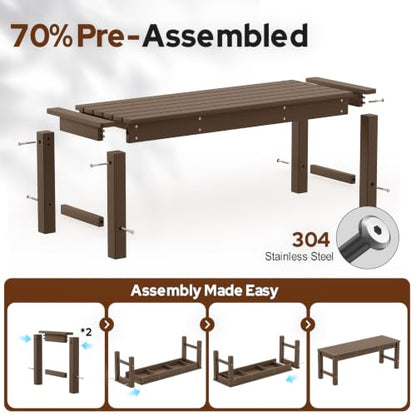 Psilvam HDPE Outdoor Bench, 2-Person Backless Garden Bench, Brown - color: Brown(hdpe), size: 1 pack