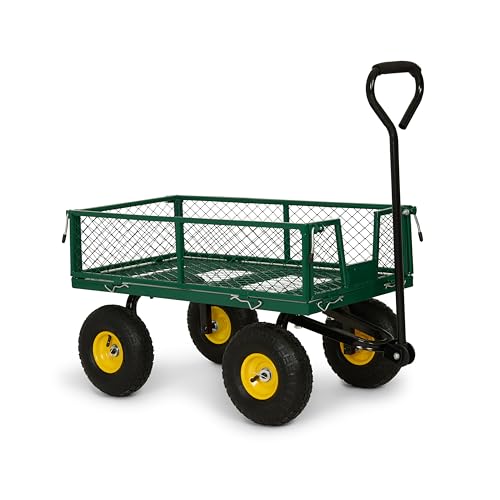 Backyard Expressions Heavy Duty Garden Cart 400 lb Utility Wagon Cart with Removable Mesh Sides, Powder-Coated Steel Bed, Pneumatic Tires, Pull Handle Yard Cart - style: 400 Lb