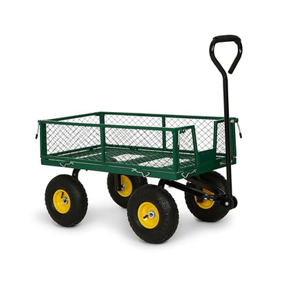 Backyard Expressions Heavy Duty Garden Cart 400 lb Utility Wagon Cart with Removable Mesh Sides, Powder-Coated Steel Bed, Pneumatic Tires, Pull Handle Yard Cart - style: 400 Lb