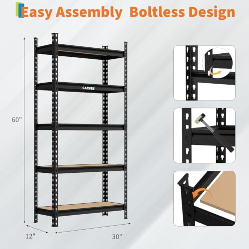 Heavy Duty 5-Tier Storage Shelves, 2204 lbs, 30" W x 12" D x 60" H - size: 60" H x 30" W x 12" D
