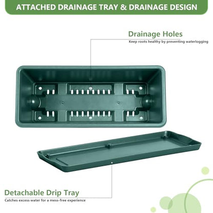 OYEAL Deck Railing Planter Boxes 4 Pack Hanging Planters for Outdoor Plants - color: Green & Black