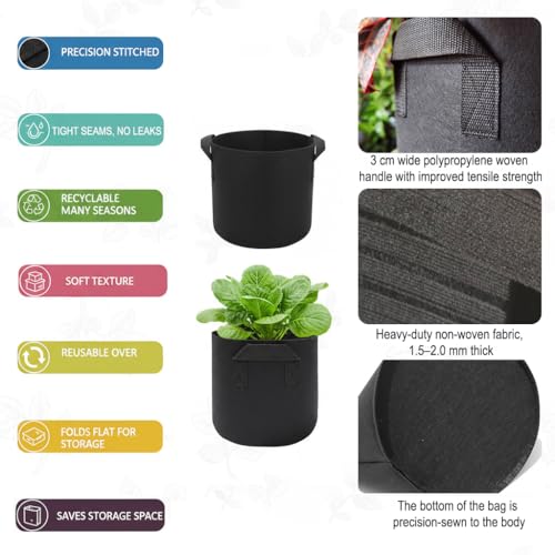 10pcs Gallon Black Grow Bags - Reinforced Fabric Planters with Handles for Gardening, Breathable & Durable Garden Raise Supplies, Ideal for Indoor & Outdoor Vegetable Gardens