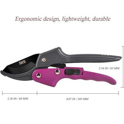Premium 8 inch garden clippers, 3 Times Easy to Work, Arthritis Weak Hand Snips (Pulley lever -pruners- Purple) - color: Purple