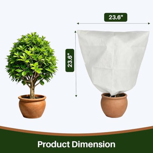 TOREAD 23“*23”Plant Frost Cover with Drawstring, Non-Woven Freeze Protection Cover,for Outdoor Plants, Breathable Winter Plant Cover for Shrubs, Potted Plants and Garden Plants,2pack - size: 23" x 23"