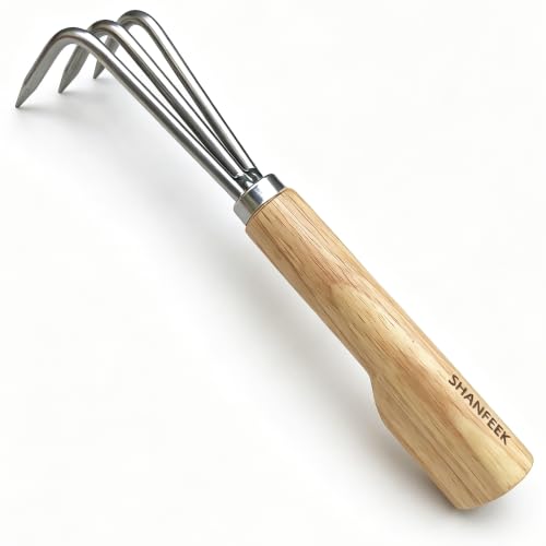 Garden Rake with 3-Claw for Loosening Soil in Flower Bed (Gold) - color: Gold