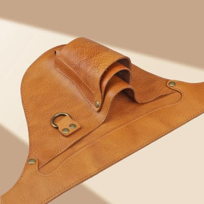Leather Florist Tool Belt Pouch 3-Pocket Adjustable for Gardening Carpenter - color: Brownish Yellow