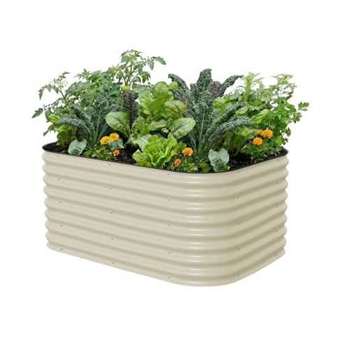Vego garden 26" Extra Tall Raised Garden Bed Kits, 6 in 1 Modular Raised Planter Box for Vegetables Flowers Fruits Oval Metal Raised Garden Pearl White - color: Pearl White, size: 6 in 1