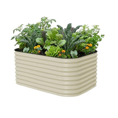 Vego garden 26" Extra Tall Raised Garden Bed Kits, 6 in 1 Modular Raised Planter Box for Vegetables Flowers Fruits Oval Metal Raised Garden Pearl White - color: Pearl White, size: 6 in 1