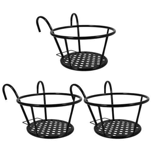 Hemoton 3 Pack Hanging Flower Pot Rack Iron Art Railing Pot Holders Outdoor Balcony Planters for Porch Deck Fence Ledge Garden
