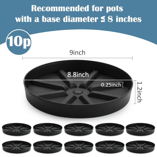 Plant Saucers 9 Inch 10 Pack, Black Elevated Plant Tray with Raised Base - size: 9INCH-10P