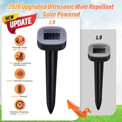 6 Pack Mole Repellent Solar Powered, Snake & Skunk & Vole & Gopher & Armadillo & Rabbit & Groundhog & Chipmunk & Raccoon Repellent for Yard, IP65 Waterproof Ultrasonic Deterrent for Lawns Garden - size: 1 Count (Pack of 6)