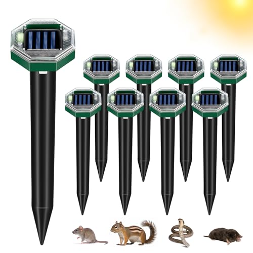 Solar Mole Repellent Ultrasonic Gopher Repellent Outdoor, 8 Pack Sonic Vole Chaser Stake Spikes, Waterproof Deterrent Keeps Moles Gophers Voles Snakes Groundhogs Chipmunks Away Yard Lawn Garden