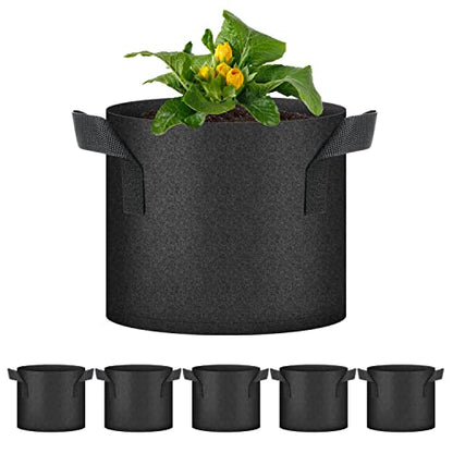 HealSmart Plant Grow Bags 3 Gallon, Tomoato Planter Pots 5-Pack with Handles, Aeration Nonwoven Fabric, Heavy Duty Gardening Planter for Vegetable, Herbs and Flowers, Black - color: Black, 5 Pack, size: 3 Gallon