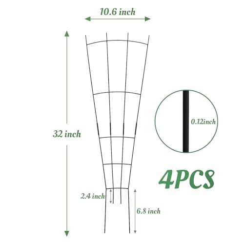 4 Pack 32'' Black Metal Plant Trellis Indoor/Outdoor, Fan Shape, Stainless Steel, Modern Style, Easy Assembly - size: 32'' Fan Shape