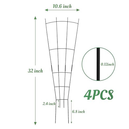 4 Pack 32'' Black Metal Plant Trellis Indoor/Outdoor, Fan Shape, Stainless Steel, Modern Style, Easy Assembly - size: 32'' Fan Shape