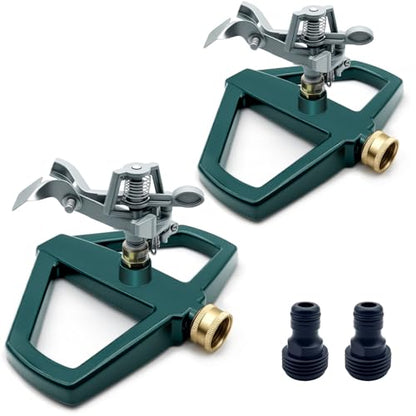 2 Pack Metal Impact Sprinklers for Yard Lawn Sprinkler 360 Coverage - color: Green