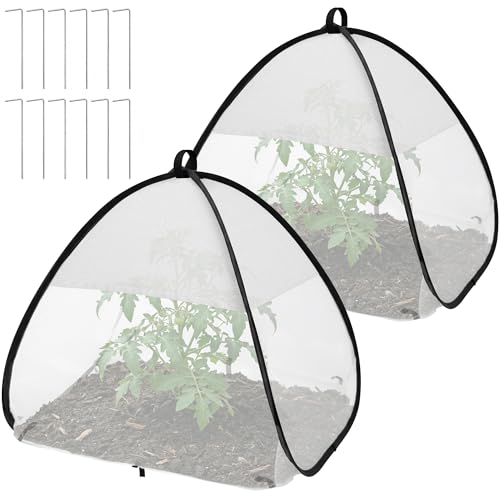 2Pcs Pop Up Garden Netting Bug and Shade Cover,Plant Sun Shade Netting Tent - color: White-22x22x22 Inch
