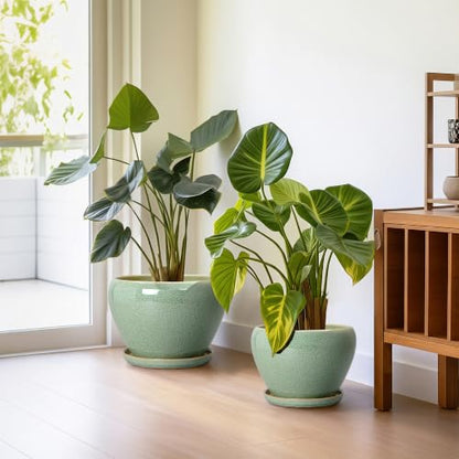 Ceramic Pots for Plants, 10+8+6 Inch Ceramic Planter, Retro Green - color: Retro Green