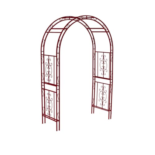 Plow & Hearth Arch Metal Outdoor Garden Arbor, 84 inches Tall, Iron Trellis Lattice for Climbing Plants, Wedding Arch, Outdoor Patio Décor (Red) - color: Red