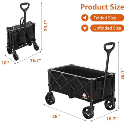 Collapsible Wagon Cart with Wheels & Reflective Stripe 280lbs Heavy Duty - color: Black, size: Medium