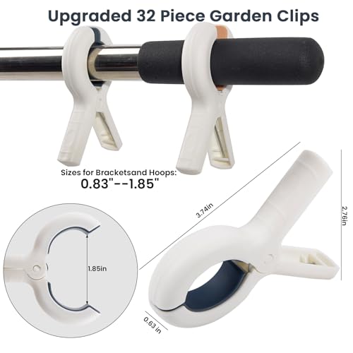 32 PCS 3.7'' Garden Clips Greenhouse Clamps - Large Greenhouse Clips, Heavy Duty Clip for Plant Cover & Shade Cloth on Garden Hoop, Large Open Strong Grip Clamps for Plant Support Netting Cover Film