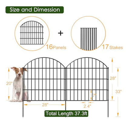 Metal Garden Fence 28 in x 37.3 ft, Dog Fence Outdoor for Yard - size: 28"Hx37.3ft (16Panels)
