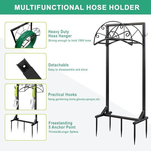 Garden Hose Holder for Outside,Heavy-Duty Metal Hose Hanger Rack