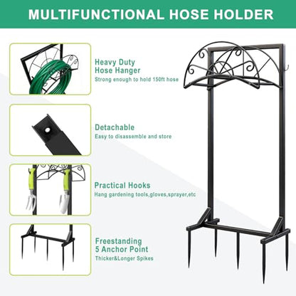 Garden Hose Holder for Outside,Heavy-Duty Metal Hose Hanger Rack