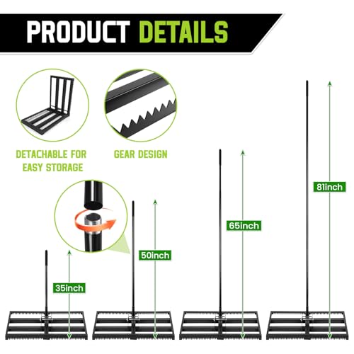 Top Soil Lawn Leveling Rake ,Lawn Sand Flea Rake Leveling 30”x10” Heavy Duty Leveler,Sand Spreader,16-77" Adjustable, for Sand,Top Soil Dressing,Yard Landscape,Ground Soil, Dirt,Grass
