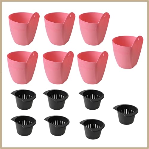 7 Pack Plastic Pink Black Self Watering Pots Wall Hanging Planters for Balcony Living Room Courtyard