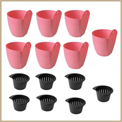 7 Pack Plastic Pink Black Self Watering Pots Wall Hanging Planters for Balcony Living Room Courtyard