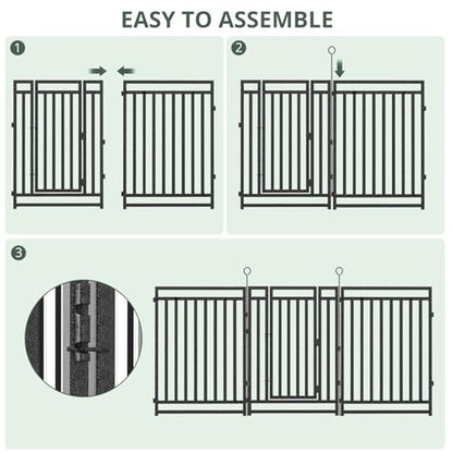 Decorative Garden Fence Metal Dog Fence Outdoor for Yard, 18ft (L) × 40in (H), 7 Panels + 1 Gate, Heavy Duty Animal Barrier Fencing for Patio & Flower Bed, No Dig, Black-Silver - size: 40in(H)x18ft(L)