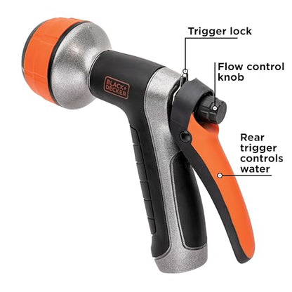 Black + Decker® Dial 7 Pattern Rear Trigger Garden Hose Nozzle – Durable, Versatile, Comfortable Grip Watering BD59577