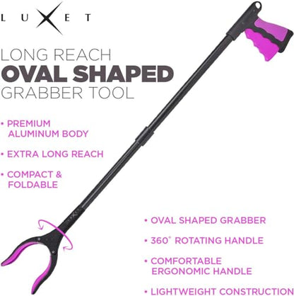 Grabber Reacher Tool - 2 Pack - Latest Version Long 19/32 Inch Foldable Pick Up Stick - Strong Grip Magnetic Tip Lightweight Trash Picker Claw Reacher Grabber Tool for Elderly Reaching, Luxet (Pink) - color: Pink