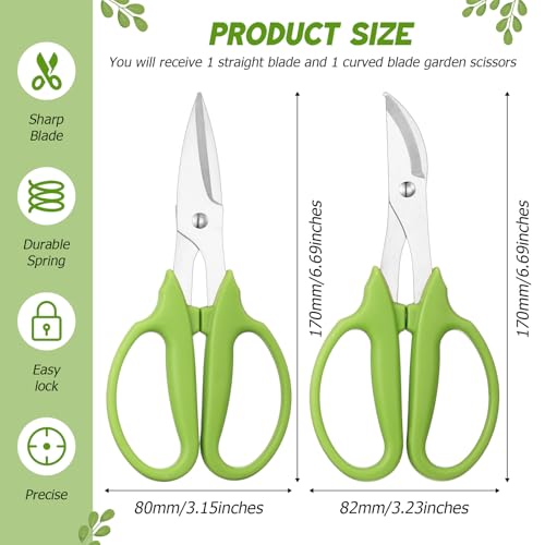 2 Pcs Garden Scissors Shears Trimming Scissors Pruning Floral Shears for Herb Flowers Plants with Straight and Curved Blade for Gardening (Curved,Straght) - style: Curved, Straght