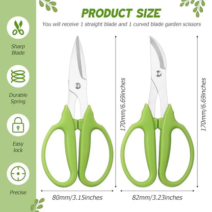 2 Pcs Garden Scissors Shears Trimming Scissors Pruning Floral Shears for Herb Flowers Plants with Straight and Curved Blade for Gardening (Curved,Straght) - style: Curved, Straght