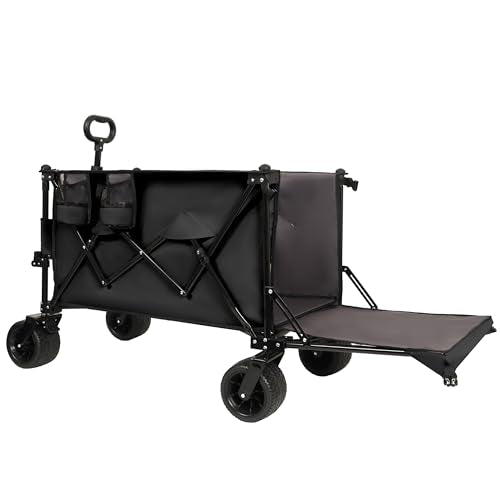 GDFStudio Foldable Wagon Cart with Extended Tailgate, Extra Long Extender Cart, Utility Cart for Camping Beach Sports Garden, All-Terrain Beach Wheels, 480 lbs Capacity, Black+Gray - color: Black+gray With Tailgate