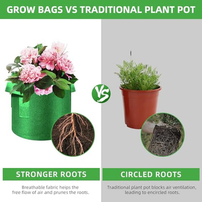 5-Pack 20 Gallon Grow Bags Heavy Duty Thickened Nonwoven Fabric Pots with Handles, Plant Grow Bags for Vegetables/Flower/Plant/Fruits, Green - color: Green, size: 20 Gallon