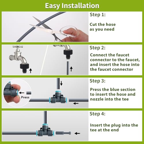 50FT 5/16" Quick-Connect Drip Irrigation System Kit, Automatic Garden Watering System with 15 Pcs Adjustable Spray Nozzles for Garden, Greenhouse, Yard, Lawn - size: 50FT